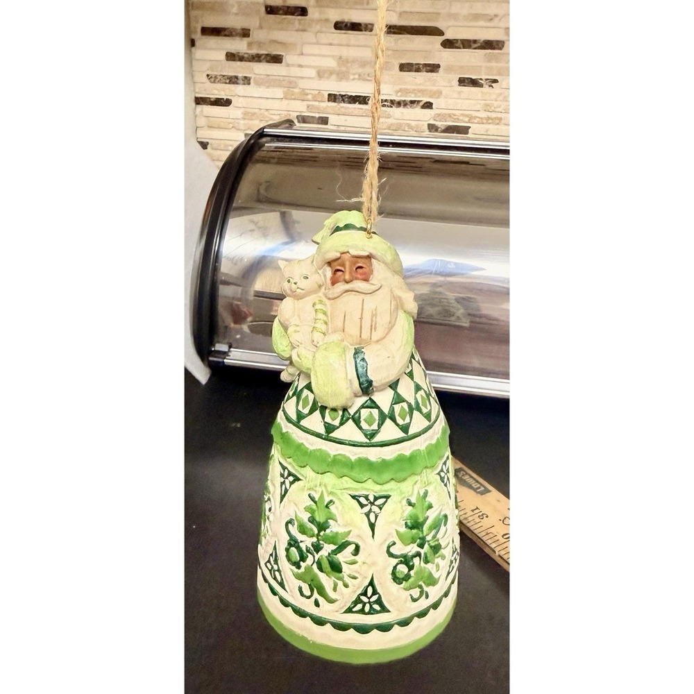 Jim Shore 4.5" Evergreen Santa Kitty Cat Christmas Bell 2004 Heartwood Creek